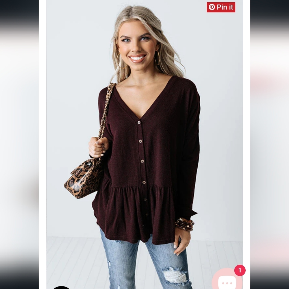 Impressions Boutique Babydoll Top Wine Color
